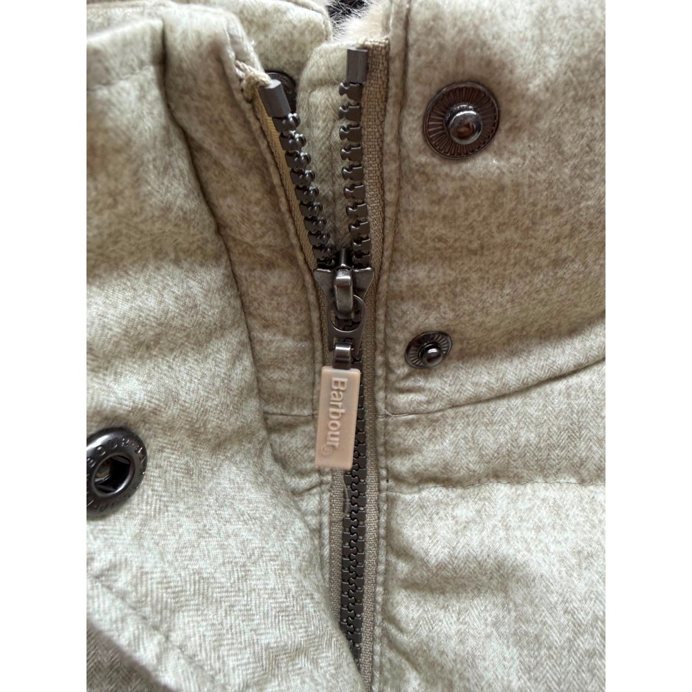 Barbour Langstone Quilted Puffer Jacket Faux-Fur Collar Stone White Size 10 - Picture 5 of 14